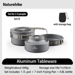 Naturehike Camping Cookware Kit Outdoor Cooking Ultralight Aluminum Pot Kettle Tablewear Set Kitchen Utensils Camping Gear
