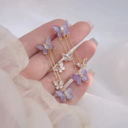 Elegant Purple Glass Butterfly Long Tassel Earrings for Women Delicate Rhinestone Crystal Insect Earrings Luxury Party Jewelry