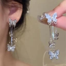 Elegant Purple Glass Butterfly Long Tassel Earrings for Women Delicate Rhinestone Crystal Insect Earrings Luxury Party Jewelry
