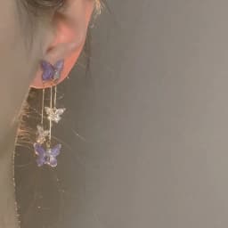 Elegant Purple Glass Butterfly Long Tassel Earrings for Women Delicate Rhinestone Crystal Insect Earrings Luxury Party Jewelry