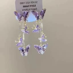 Elegant Purple Glass Butterfly Long Tassel Earrings for Women Delicate Rhinestone Crystal Insect Earrings Luxury Party Jewelry
