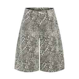 IEFB Edgy Men's Leopard Print Denim Shorts Wide Leg Baggy Fit Knee Length Streetwear Casual Premium Cotton Jeans 9X2989