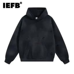 IEFB Spring New Trendy Sets Washed Sweatshirt Sweatpants Splash-ink Spray Dye Velvet Hoodies Autumn Male Wear Menwear 9W125