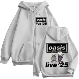Cartoon Rock Band O-Oasis Live 25 Tour Zipper Hoodies Men Fashion Hip Hop Oversized Zip Up Sweatshirt High Quality Fleece Hoodie