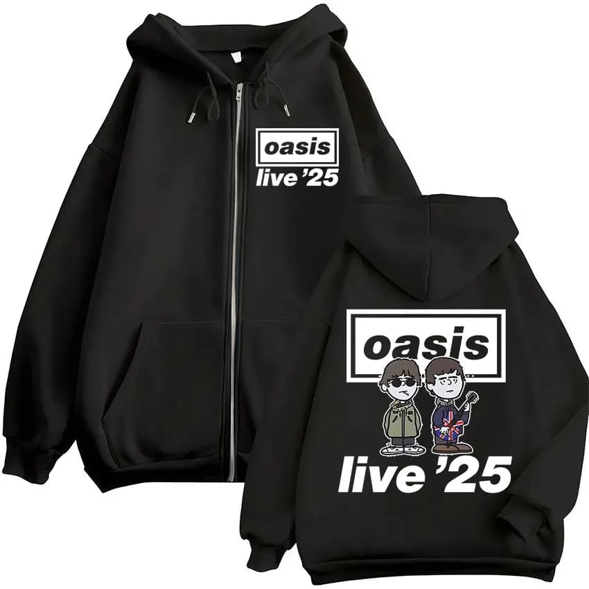 Cartoon Rock Band O-Oasis Live 25 Tour Zipper Hoodies Men Fashion Hip Hop Oversized Zip Up Sweatshirt High Quality Fleece Hoodie