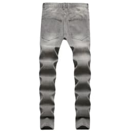 European American Holes Jeans Men Casual Gray Washed Teenagers Stretchless Mid Waist Slim Fitting Denim Pants Ripped Jeans
