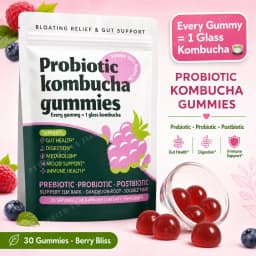 Probiotic Kombucha Gummies Every Gummy 1 Glass Kombucha Prebiotic Postbiotic Digestive Gut Health Vegan Berry Bliss 30 Gummies