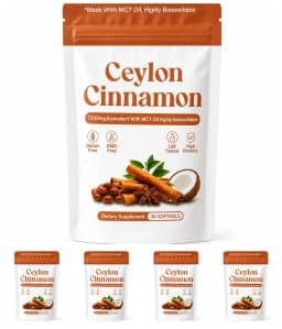 Ceylon Cinnamon Softgels Blood Sugar Metabolism Antioxidant Defense with Cinnamon Extract MCT Oil 7200 mg Equivalent 30 Softgels