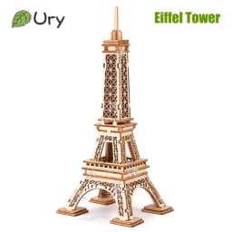 Ury 3D Wooden Puzzle Paris Eiffel Tower with Light Famous European Classics Building World Architecture Model DIY Toy Decoration