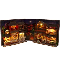 DIY Book Nook Wooden Miniature Model Kits Chinese Food Street Casa Bookend 3D Puzzle With Light Bookshelf for Friends Gift