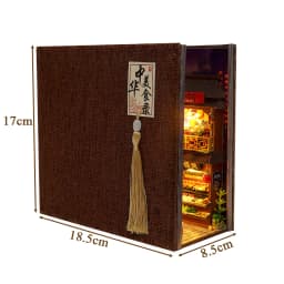 DIY Book Nook Wooden Miniature Model Kits Chinese Food Street Casa Bookend 3D Puzzle With Light Bookshelf for Friends Gift