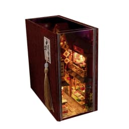 DIY Book Nook Wooden Miniature Model Kits Chinese Food Street Casa Bookend 3D Puzzle With Light Bookshelf for Friends Gift