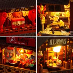 DIY Book Nook Wooden Miniature Model Kits Chinese Food Street Casa Bookend 3D Puzzle With Light Bookshelf for Friends Gift