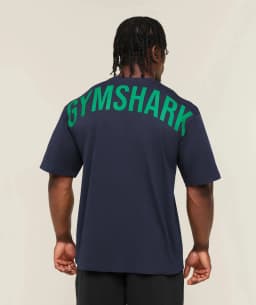 GYM SHARK Men's Fitness Training T-shirt, Loose Fit Short-Sleeved Top, Large Back Printed Fitness Casual Shirt