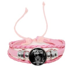 New Rock Band My Chemical Romance Black Leather Adjustable Bangles Punk Bracelet 18MM Round Glass Snap Button Jewelry