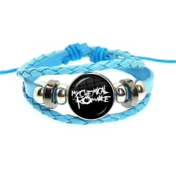 New Rock Band My Chemical Romance Black Leather Adjustable Bangles Punk Bracelet 18MM Round Glass Snap Button Jewelry