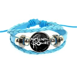 New Rock Band My Chemical Romance Black Leather Adjustable Bangles Punk Bracelet 18MM Round Glass Snap Button Jewelry