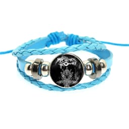 New Rock Band My Chemical Romance Black Leather Adjustable Bangles Punk Bracelet 18MM Round Glass Snap Button Jewelry