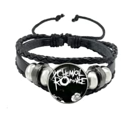 New Rock Band My Chemical Romance Black Leather Adjustable Bangles Punk Bracelet 18MM Round Glass Snap Button Jewelry