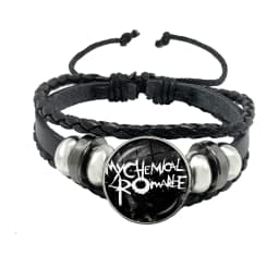 New Rock Band My Chemical Romance Black Leather Adjustable Bangles Punk Bracelet 18MM Round Glass Snap Button Jewelry
