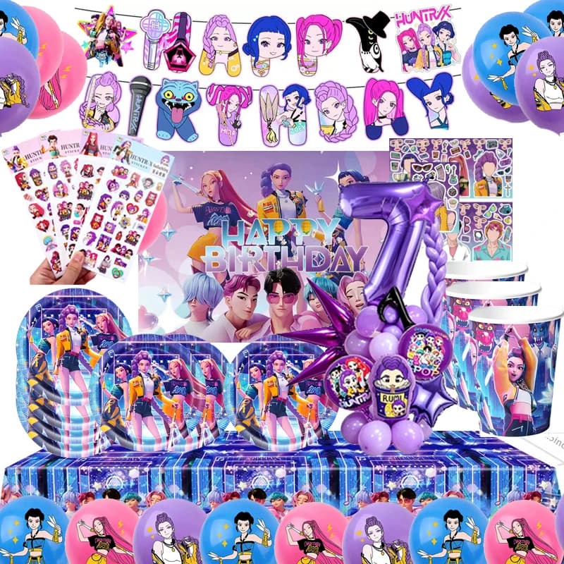 K-Pop Birthday Party Supplies Set - Decorations Tableware Balloon Plate Napkins Cake Topper Banner Gift Keychains for christmas