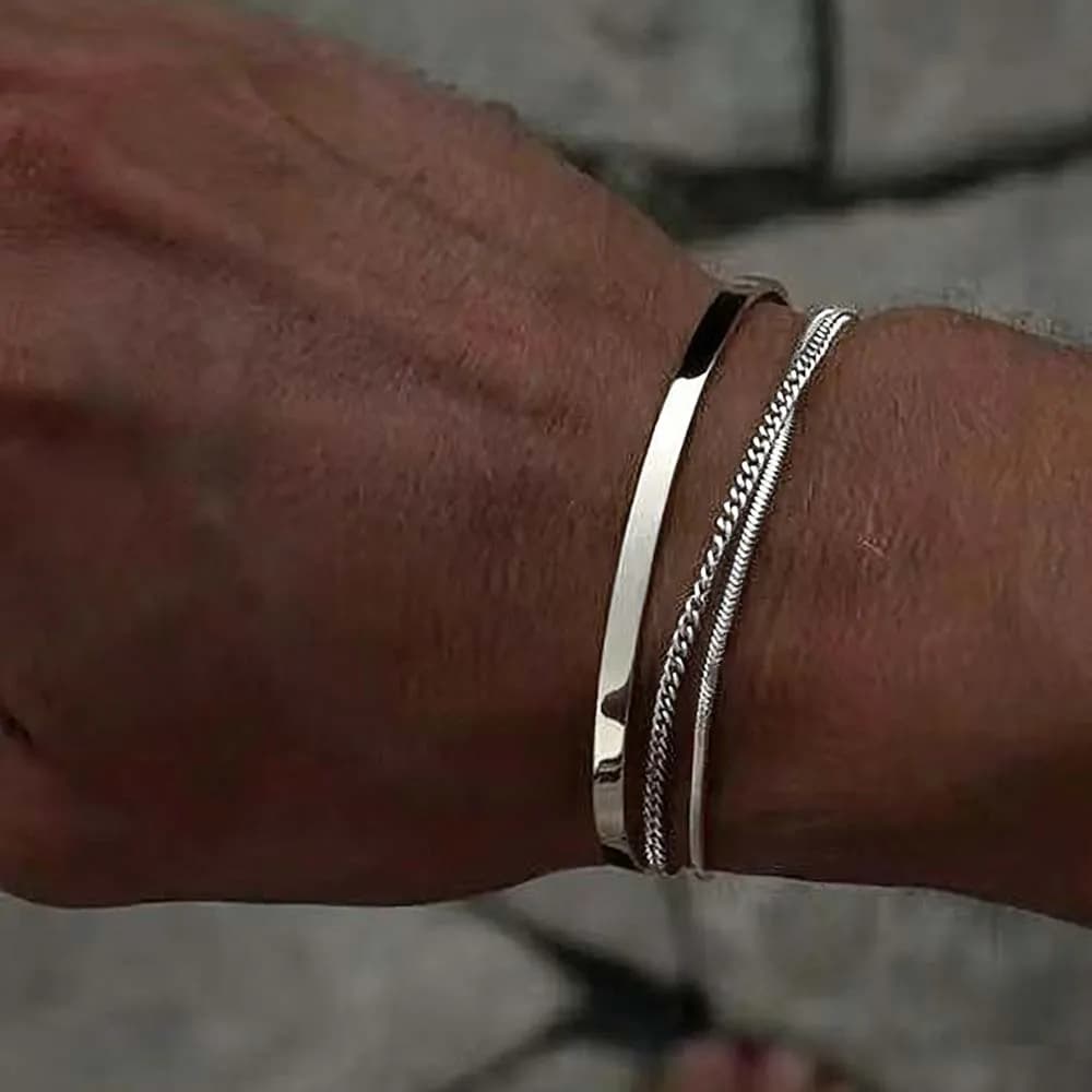 Stainless Steel Cuban Chain Bracelet for Men Hiphop Punk Multi Layer Smooth Opening Bracelet Bangle Classic Street Jewelry Gifts