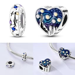 925 Sterling Silver Little Van Gogh Starry Sky Charms Bead CZ Zircon Shining Star Dangle Fit Original Bracelet DIY Women Jewelry