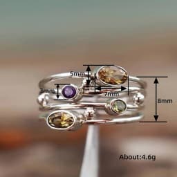 Huitan Bohemia Style Multi-layered Colorful Cubic Zirconia Finger Ring for Women Silver Color Daily Party Gift Statement Jewelry