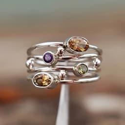 Huitan Bohemia Style Multi-layered Colorful Cubic Zirconia Finger Ring for Women Silver Color Daily Party Gift Statement Jewelry