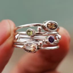 Huitan Bohemia Style Multi-layered Colorful Cubic Zirconia Finger Ring for Women Silver Color Daily Party Gift Statement Jewelry