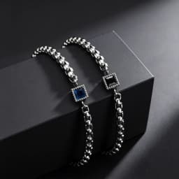 Men's Zircon Charm Bracelet, 4mm Square Chain Stainless Steel Bracelets, Fashion Waterproof Jewelry Gift for Men