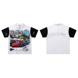 Contrast Color Car Letter Print Polo Tshirts for Men and Women Shinning Diamond Cotton Loose Summer Tshirts Oversized