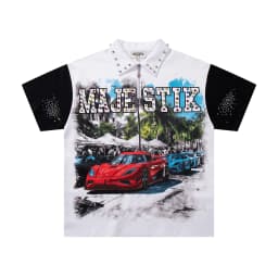 Contrast Color Car Letter Print Polo Tshirts for Men and Women Shinning Diamond Cotton Loose Summer Tshirts Oversized