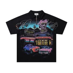 Contrast Color Car Letter Print Polo Tshirts for Men and Women Shinning Diamond Cotton Loose Summer Tshirts Oversized