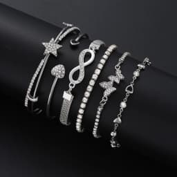 Elegant Sparkling Rhinestone Bracelets Set for Women Butterfly Heart Infinity Star Designs Open Bracelet Daily Wear Jewelry Gift