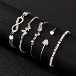 Elegant Sparkling Rhinestone Bracelets Set for Women Butterfly Heart Infinity Star Designs Open Bracelet Daily Wear Jewelry Gift