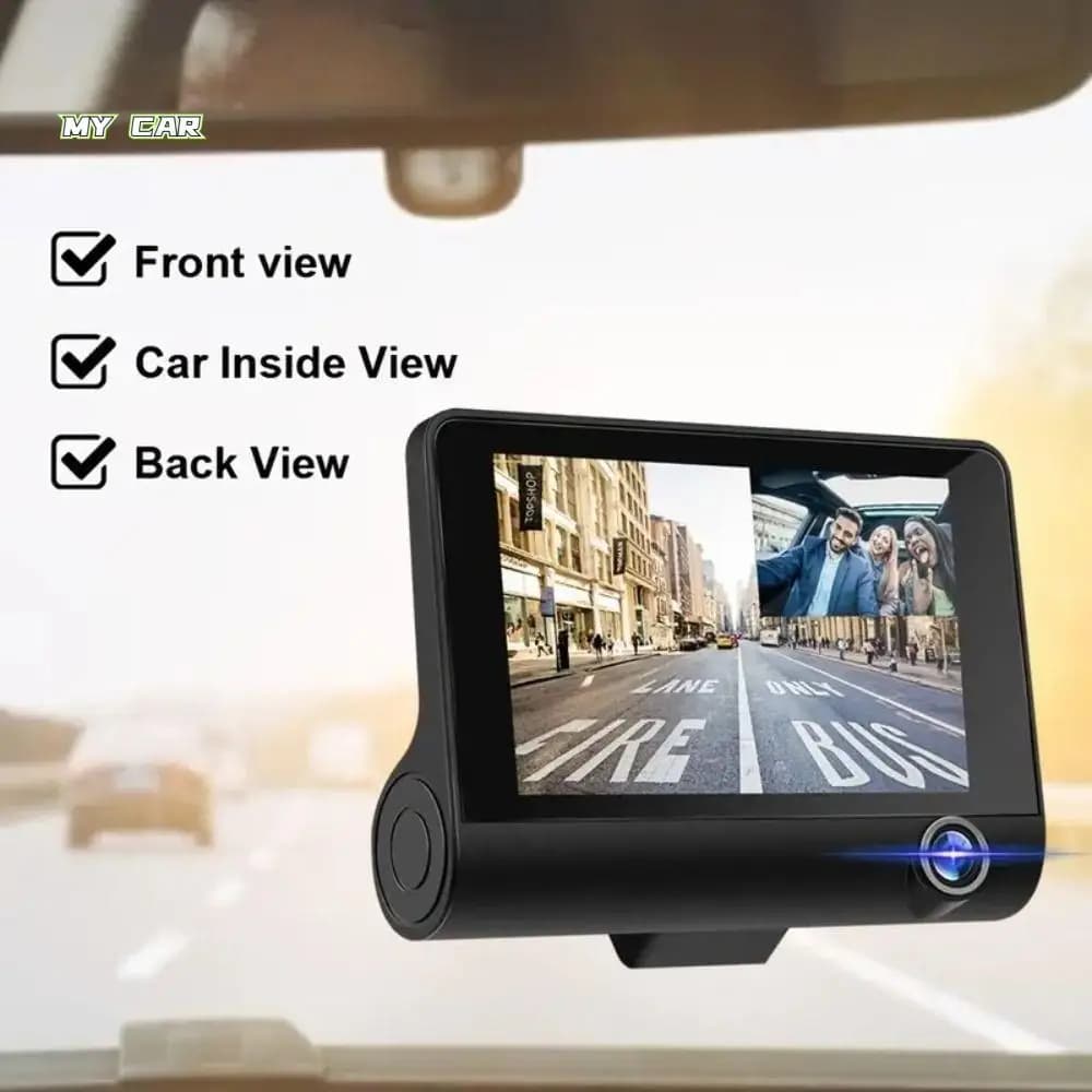 Three Lenses Car Driving Tachograph Front Rear Inside Wide Angle 24H Parking Recorder Loop Recording Night Vision