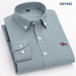 Plus Size 6XL 100% Cotton Korean Fashion Long-Sleeve Shirts for Men Slim Fit Formal Plain Shirt Striped Houndstooth Plaid Clothe