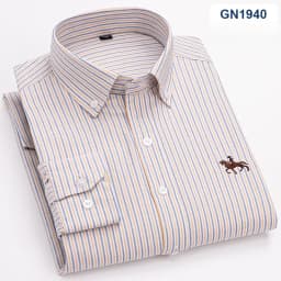 Plus Size 6XL 100% Cotton Korean Fashion Long-Sleeve Shirts for Men Slim Fit Formal Plain Shirt Striped Houndstooth Plaid Clothe