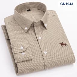 Plus Size 6XL 100% Cotton Korean Fashion Long-Sleeve Shirts for Men Slim Fit Formal Plain Shirt Striped Houndstooth Plaid Clothe