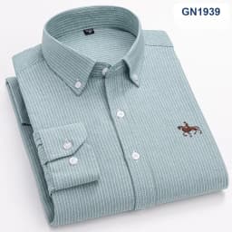 Plus Size 6XL 100% Cotton Korean Fashion Long-Sleeve Shirts for Men Slim Fit Formal Plain Shirt Striped Houndstooth Plaid Clothe