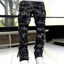Punk Street Style Ripped Skinny Jeans Men Vintage Wash Solid Denim Trouser Mens Casual Slim Fit Pencil Denim Holes Pants 2024