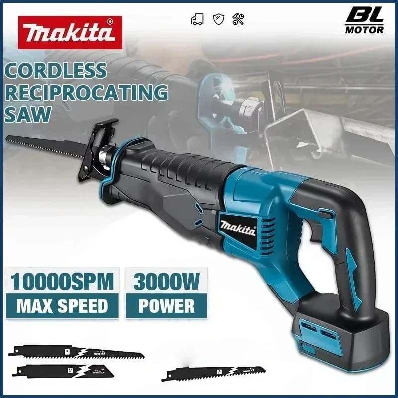 Makita 18V Brushless Cordless Reciprocating Saw Portable Power Tool with 4 Saw Blades for Wood Metal and Pipe Cutting