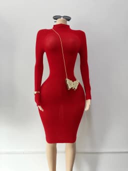 Joskaa Women Black Bodycon Midi Dress Sexy Turtleneck Long Sleeve Slim Fit See Through Pencil Dresses Nightclub Party Outfits