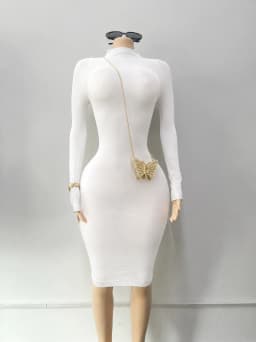 Joskaa Women Black Bodycon Midi Dress Sexy Turtleneck Long Sleeve Slim Fit See Through Pencil Dresses Nightclub Party Outfits
