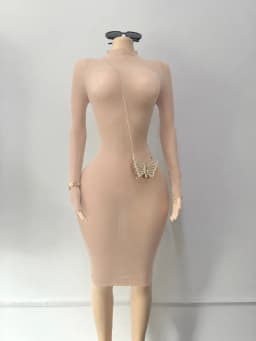 Joskaa Women Black Bodycon Midi Dress Sexy Turtleneck Long Sleeve Slim Fit See Through Pencil Dresses Nightclub Party Outfits