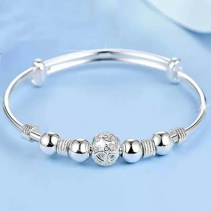 Silver Color Charm Lucky Beads Bangles For Women Bracelets Fashion Party Wedding Engagement Popular Brands Jewelry