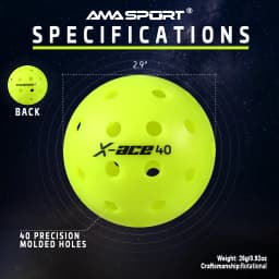AMA Sport X-ACE Pickleballs 40 Hole Outdoor Pickleball Balls Crack Resistant ONE Piece Balls 100% POP-Optic Yellow