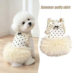 lightweight Thin Pet Dog Summer Dress Polka Dot Ruffle Sling Tulle Tutu Skirt Breathable Puppy Clothes For Daily Walking Wear