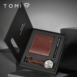 TOMI 3PCS Simple Business Men Watch Wallet Gift Box Set High Quality Classic Versatile Men Quartz Watch Clock Gifts Reloj